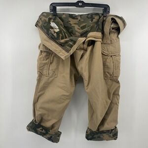 VTG LL Bean Cargo Pants Mens 42x32 Tan Camo Lined  Natural Fit Outdoor Utility